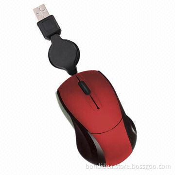 Mini computer mouse with retractable cable for laptop